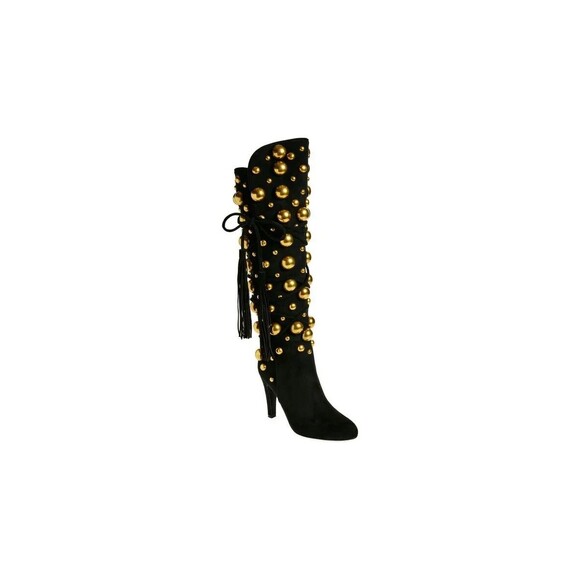 JEFFREY CAMPBELL Ariadne Over the Knee Black Suede Studded Boots- SZ 8.5- NIB - Picture 1 of 7